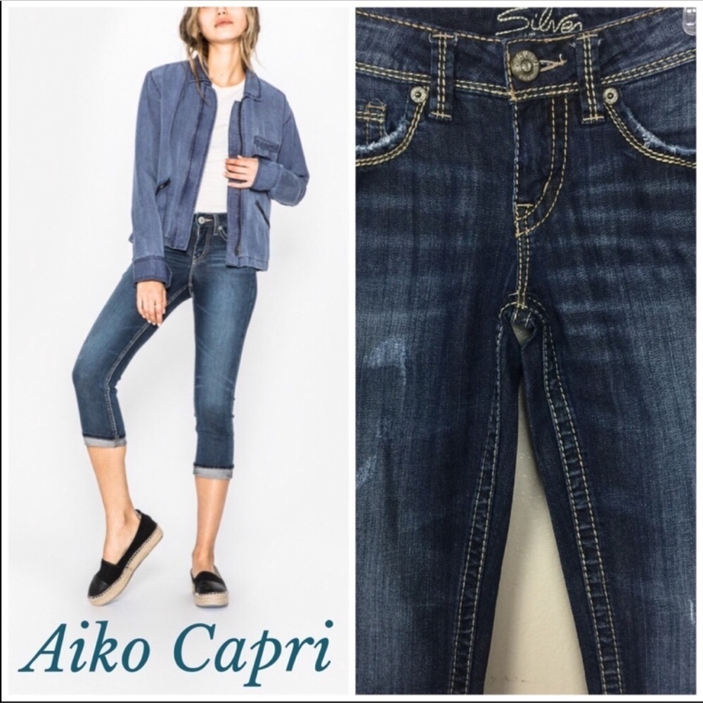 Silver Distressed Skinny Aiko Cropped Capri Jeans Size 25 Like New SALE